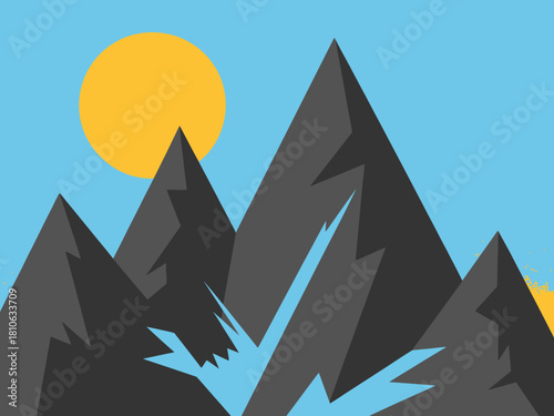 A striking mountain landscape under a bright sun showcases nature's beauty, evoking feelings of adventure and tranquility, appealing to outdoor and travel lovers.