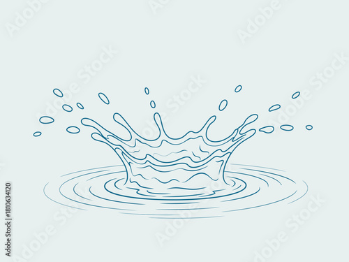 A beautifully illustrated water splash effect captures the dynamic movement of water droplets as they create ripples on the surface, symbolizing fluidity and energy.