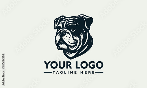 Powerful bulldog head vector logo illustration, an emblem for strong branding identity