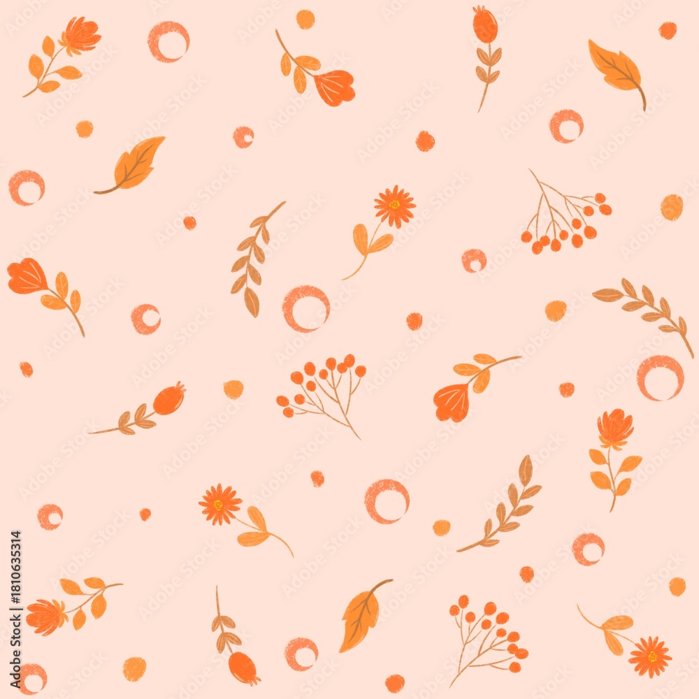Fototapeta premium Delicate Autumn Floral Scattered Seamless Pattern
