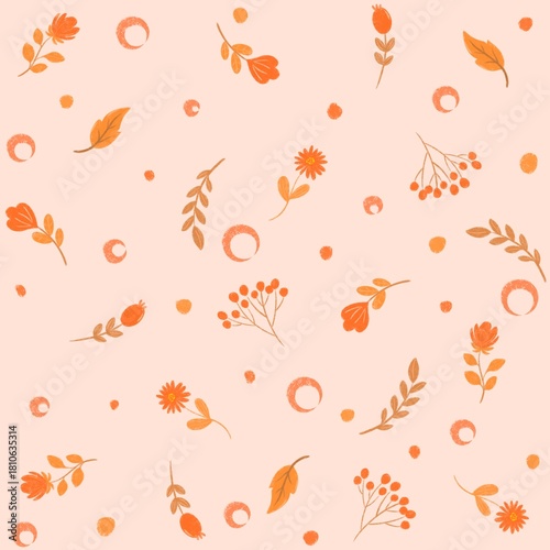 Delicate Autumn Floral Scattered Seamless Pattern