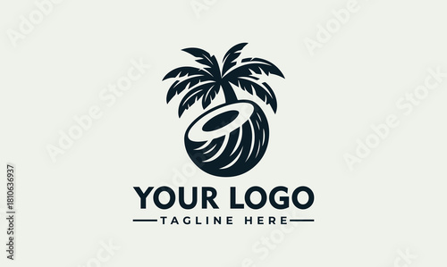 Modern Tropical Coconut Palm Tree Silhouette Vector Logo Illustration for Island Resort and Summer Branding Design
