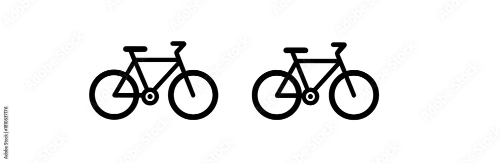 Obraz premium Bicycle Icon Set Simple Black Outline Bike Symbols for Eco-Friendly Transportation and Cycling.