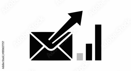 Email marketing success concept with rising arrow and bar graph.
