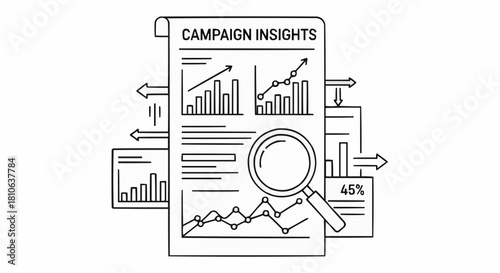 Campaign Insights Analysis with Magnifying Glass on Data Charts.