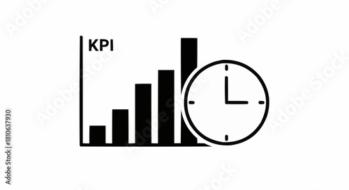 KPI performance analysis with time clock representing efficiency and progress tracking.
