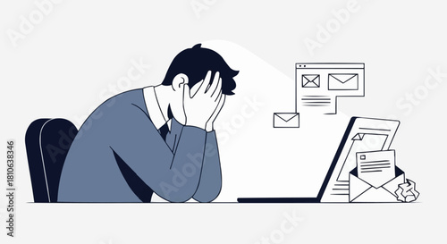 Stressed Businessman Overwhelmed by Emails and Workload.