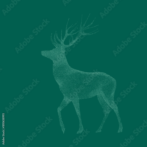 A simple, elegant vector silhouette of a reindeer in a graceful pose, filled with a subtle geometric pattern, on a solid colored background.