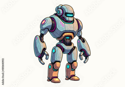 Cartoon Robot Illustration Futuristic Android Design for Technology and Science Projects