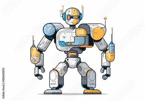 Sleek and robust advanced humanoid robot illustration, featuring intricate mechanical details, antennae, and a futuristic design embodying artificial intelligence and technological progress