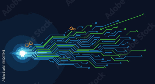 A vibrant digital circuit board illustration depicting the rapid flow of information and technological advancement in a connected world.