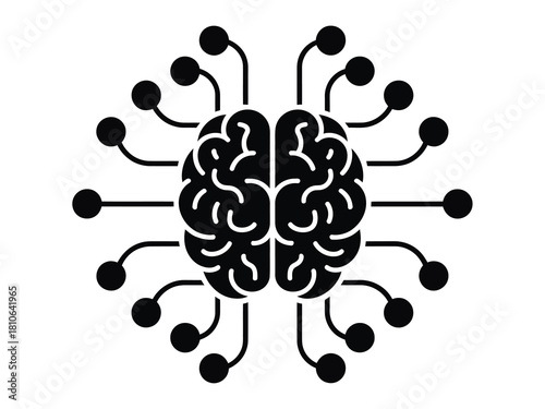  Ai brain chip icon silhouette design representing artificial intelligence technology, minimal vector illustration ideal for Ai platforms, deep learning tools, digital Artwork.