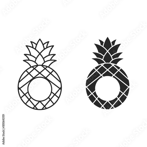 Two pineapple halves showing cross section isolated on, one filled