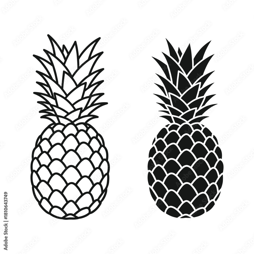 Obraz premium Two pineapple in line and solid style isolated on