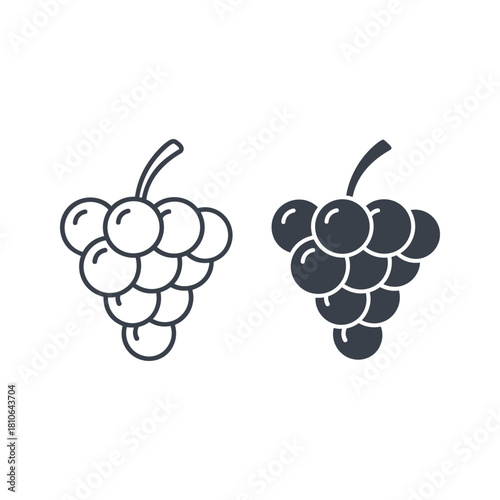 Two grape bunches in line and solid style isolated on