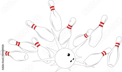 Sport Ball Impacting Pins Outline Graphic