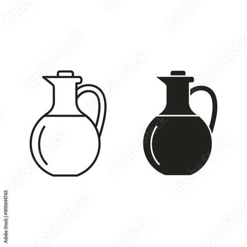 Olive oil or vinegar pitcher jug icon in outline and solid black style