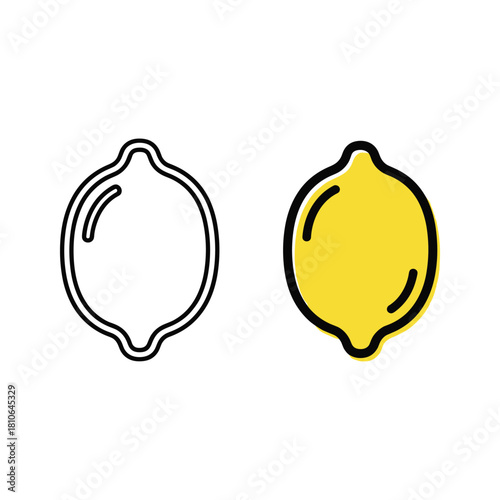 Lemon fruit icon, outline and colored version isolated on