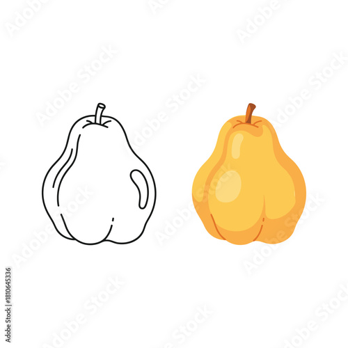 Outline and solid yellow pear icons isolated on
