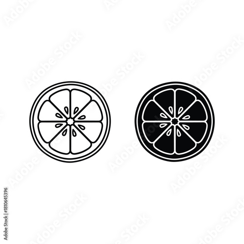 Citrus fruit slice outline and filled icon set isolated on