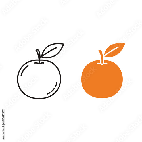 Orange fruit icon, outline and colored version isolated on