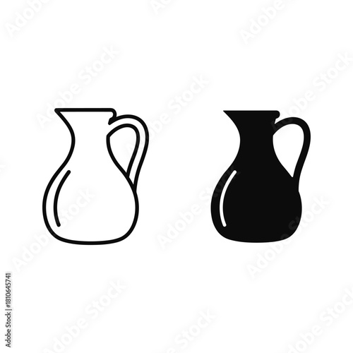 Pitcher icon set, outline and solid style, isolated on