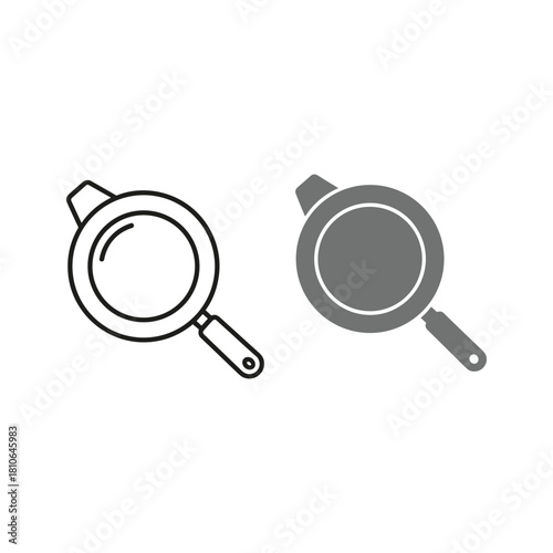 Outline and solid icon of a frying pan, kitchen utensil for cooking food