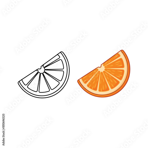 Two orange slice icons, one in outline and one in solid, isolated on