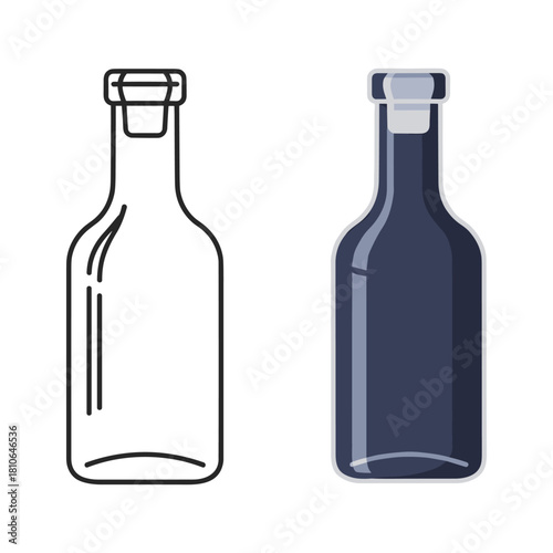 Glass bottle with cork stopper, beverage container, isolated on