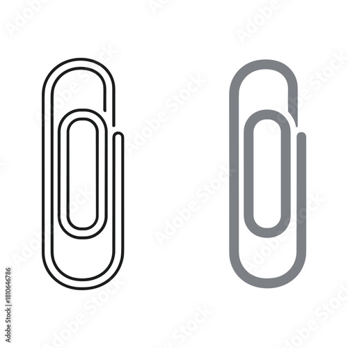 Office paperclip supply outline and filled icon set isolated on white