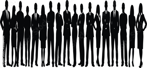 Large Group of Business Professionals Silhouettes Standing with Arms Folded or by Their Sides, Diverse Team of Corporate Staff Vector Illustration, Unity and Confidence.