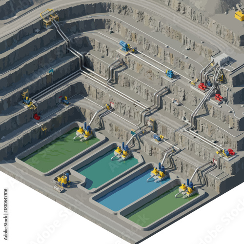 Detailed Mining Operation Model with Water Treatment Pools.