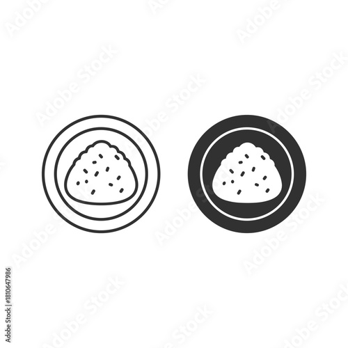 Outline and solid rice bowl icons representing food, meal, or cuisine