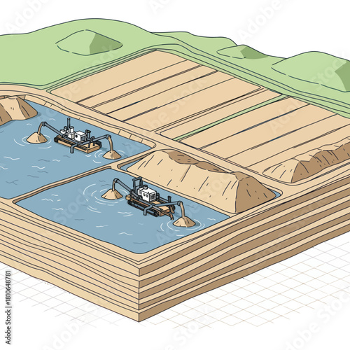 Cross Section Diagram of a Sand and Gravel Quarry Operation.