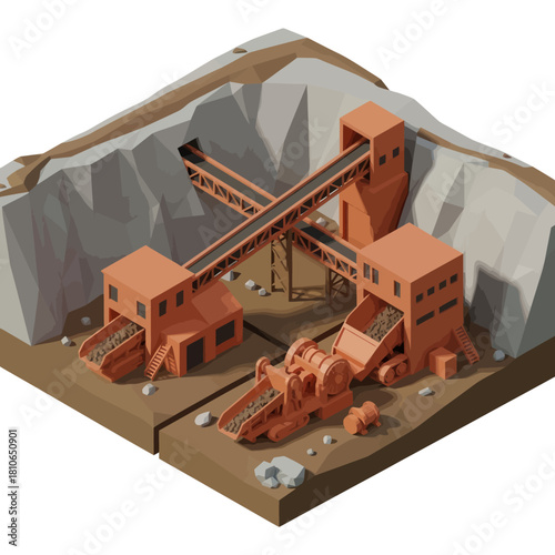 Industrial Mining Facility with Conveyor Belts and Processing Equipment.