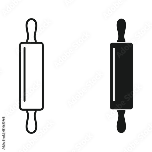 Outline and solid rolling pin icons, essential kitchen tools for baking