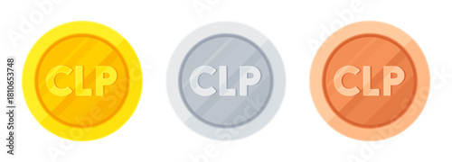 Set of gold, silver and copper coins with Chilean peso sign ($). Economy, finance, investment, profit, money, CLP currency concept. Flat vector illustration isolated on white background	
