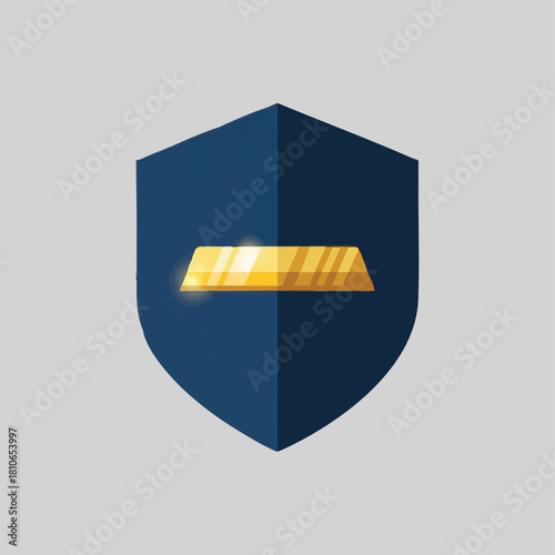 A gold bar, protected by a blue shield, symbolizes financial security and wealth, perfect for banking and investment concepts.