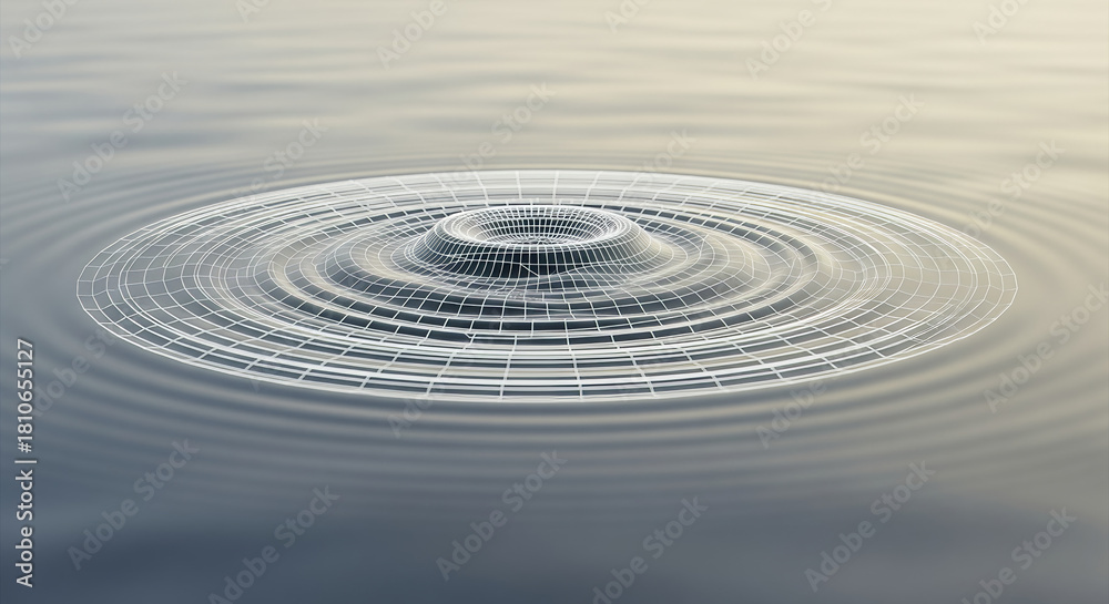 Fototapeta premium Fluid Mechanics: Rippling, Concentric Circle Wireframe on a Smooth, Light Grey-Yellow Gradient