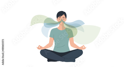 Person Meditating Calmly Deep Breathing Exercise for Relaxation and Mindfulness