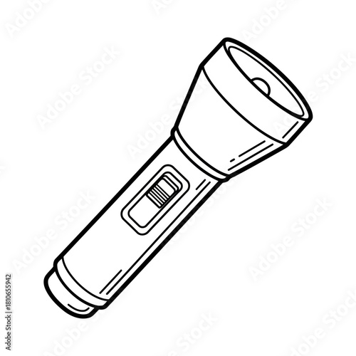 A flashlight with a simple design isolated on the flashlight has a switch on the side and a reflector at the top