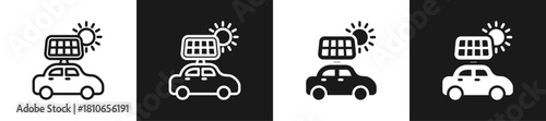 Solar Car Graphic Icon Line And Glyph In White And Black Background