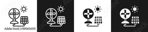Solar Powered Fan Graphic Icon Line And Glyph In White And Black Background