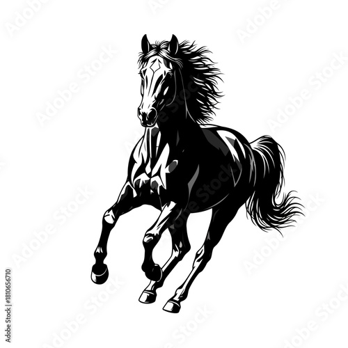 Majestic black horse running isolated on a dynamic and elegant design, perfect for logos, tattoos, and various creative projects