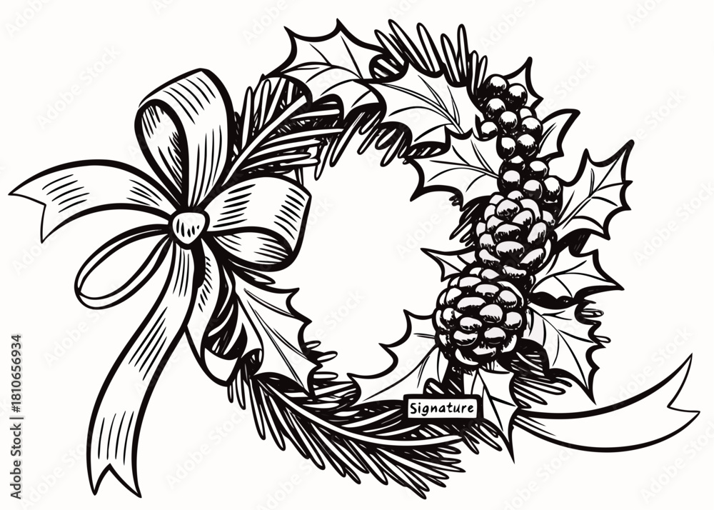 Fototapeta premium Vintage botanical engraving of a Christmas