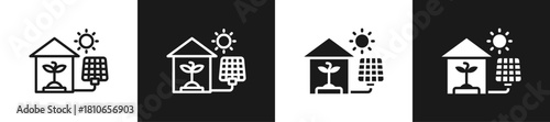 Solar Greenhouse Graphic Icon Line And Glyph In White And Black Background