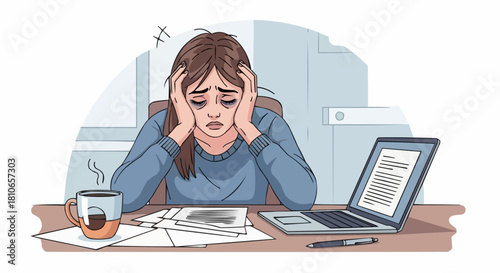 Stressed Woman Overwhelmed by Work and Deadlines.