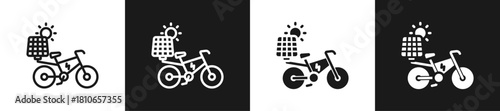 Solar Powered Bike Graphic Icon Line And Glyph In White And Black Background