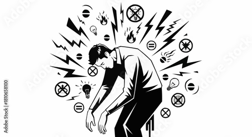 Man Overwhelmed by Stress and Mental Pressure.