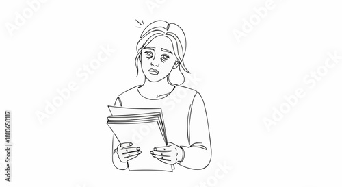 Young Woman Looking Confused While Reading Documents.